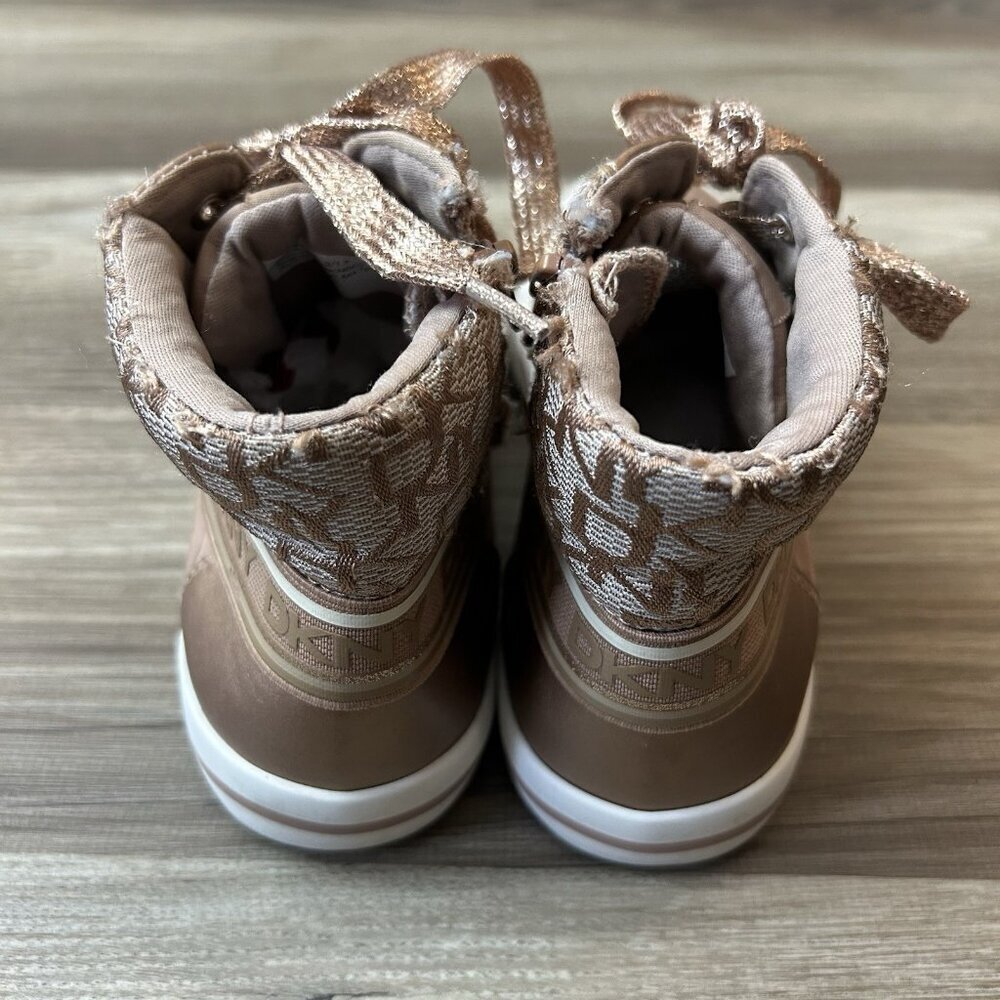 DKNY Girls Fashion Shoes Size 3.5 Gold Lace Up Side Zipper Mid Top Sneakers GUC - Picture 6 of 9